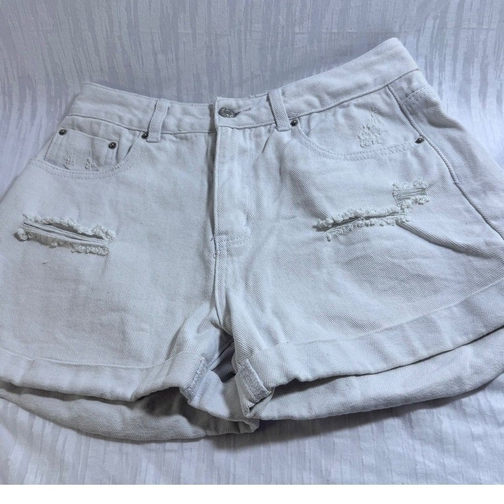 Veveret denim shorts womens‎ medium white distressed high rise cuffed hem